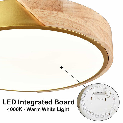Simple Gold and Wood LED Flush Mount Ceiling Light